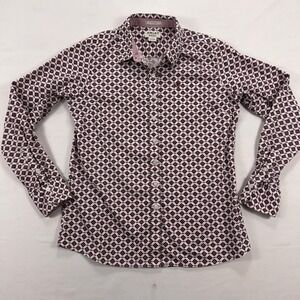 Ariat Real Fitted Shirt Geometric Cotton Stretch Western Top Size L Maroon White